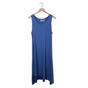 LOGO by Lori Goldstein Cotton Modal Knit Maxi Dress Lace Hem Size Medium Blue